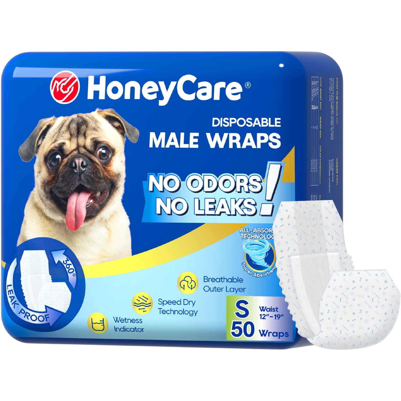 HONEY CARE All-Absorb A26 Male Dog Wrap, 50 Count, Small